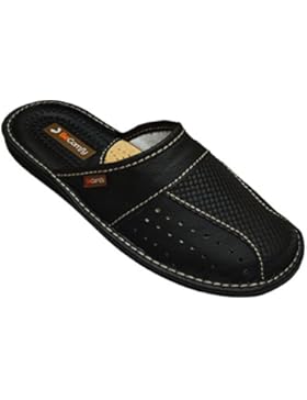 Herren Hausschuhe Leder Pantoffeln Schwarz Modell MZ02