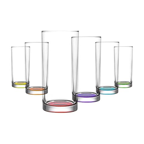 technic24Lav 6-Piece Water Glasses 295 ml Glass with Coloured Base Juice Beverage Drinks Glasses Series Liberty Coral