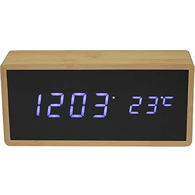 Anytime 39-1H-103 Réveil numérique LED Bambou Beige et noir Affichage LED blanc Grand modèle H7 x 4,2 x 15,2 cm