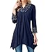 Produktbild Moonuy Frauen Bleistift Shirt Damen Dots Tunika Drei Viertel Elegant Slim Print V-Ausschnitt Unregelmäßige Baumwolle Tops Bluse Shirt Kleidung (EU 38 / Asien L, Blau)