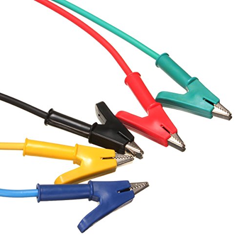 M.Way 5x Labor Kabel 4mm 1M Bananenstecker Kroko Krokodilklemme Messleitung Prüfkabel - 5