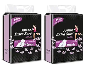 Extra Sure Sanitary Pads for Women Pack of 2 (80 pads),Soft Dry-net & Comfortable Sanitary Pad for long Day & All Night Protection