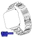 Produktbild Qianyou Kompatibel Apple Watch 1/2/3/4 Metallarmband 42MM 44MM, Diamant Damen Ersatzband Elegant Strass Armbänder Kristall Edelstahl Gliederarmband mit Verbinder verstellbar Armband 155-200mm Silber