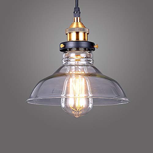 Lightess Suspension Luminaire Industrielle Intérieur Vintage Rétro E27 Edison Culot Abat-jour en Verre Plafonnier Eclairage pour Chambre Salon Cuisine Salle de Séjour Hôtel