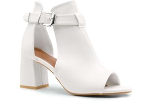 FASHION THIRSTY Womens Block Mid High Heels Chunky Sandals Open Toe Comfort Cushioned Work Office Party Occasion Cut Out Heeled Wide Fit Strappy Shoes