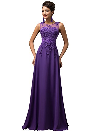 Sexy Robe de Soirée Maxi Vintage à Col V sans Manche YF07555-2 - Violet -34