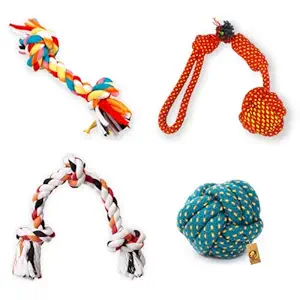 Foodie Puppies Dog Rope Combo Chewing Teething Fetching Durable Toy | Cotton Rope Chewing & Playing for Small to Medium Dogs (Pack of 4)