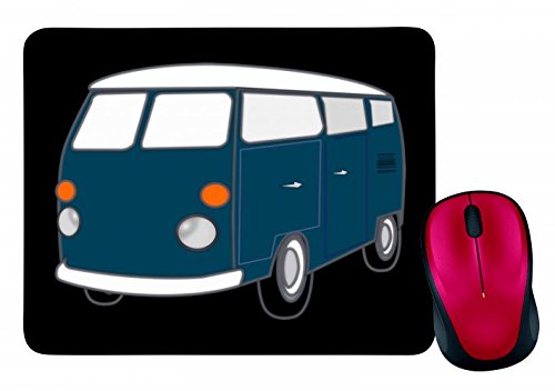 Mauspad "VAN- CAMPING- AUTOMOBIL- TOUR- VERKEHR- REISEN- FAHRZEUG- RETRO- JAHRGANG- BULLY" in Schwarz | Mousepad - Mausmatte - Computer Pad - Mauspad mit Motiv