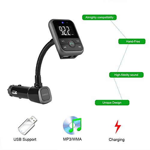 Bluetooth FM Transmitter, Yokkao® Wireless FM Modulator Radio Adapter Handsfree Car Kit MP3 Player with LED Display Remote Control Support USB Disk/ SD Card/ 3.5mm Aux-in (black)