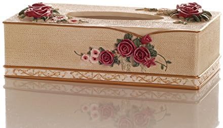 Sharel Rectangle Decorative Tissue Dispenser - Elegant Beige Facial Tissue Box Cover with 3D Floral Desgn