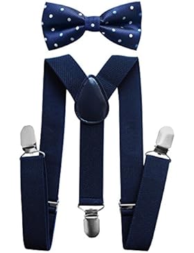 axy Kinder Hosenträger-Y Form mit Fliege set - 3 Clips EXTRA STARK-Uni Farben HTK25-3