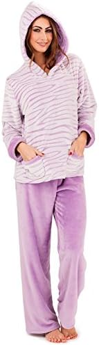 Ladies Womens Lilac Purple Tiger Stripe Design Fleece Twosie Lounge Suit Pyjammas Medium 12 to 14