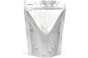 EVG Evergreen Goods 50 Bolsas de Papel de Aluminio para Conservas (130 x 180 mm) | Bolsas reutilizables, termosellables, resistentes, con cierre de cremallera y muesca | Café, Frutos secos