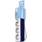 Philips CHP2145U &ndash; 4 Plug Power Strip, Power Lock, 1.500 W, Braided Power Cable 1.5 Metres High Resistance, Safety Lock (LED