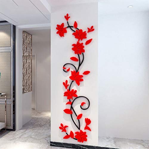 D Vase Flower Tree DIY Removable Art Vinyl Wall Stickers - Decal Mural Home Decor Home - Bedroom TV Background Decoration (24x80cm) (Red)