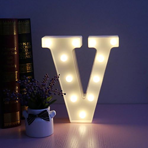 Lamker Decorative LED Lights Alphabet Letter V 26 Letters Sign Warm White Plastic Light up Word for Birthday Wedding Party Bar Bedroom Wall Hanging Night Decorations