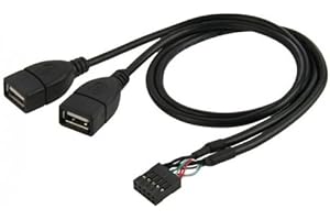 JSER USB 10 Pin 9Pin Motherboard Female Header to Dual USB 2.0 Female Adapter Cable 50cm
