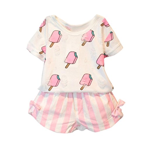 Internet 1Set Baby Girls Clothes Ice Pop Short Sleeve T-shirt + Short Pants Outfits (120, White)