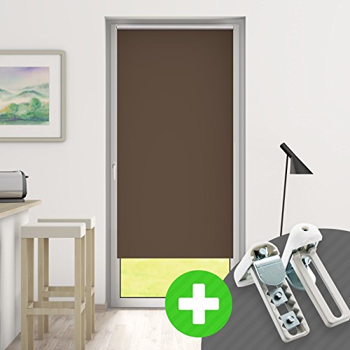 DESWIN Rollos - Set: Verdunkelungsrollo + Premium-Klemmhalter - 45 x 230 cm BRAUN - (KlemmFix Rollo mit Metallkette, Klemmhaltern, Rollo-Magnete, Halter zum Schrauben)