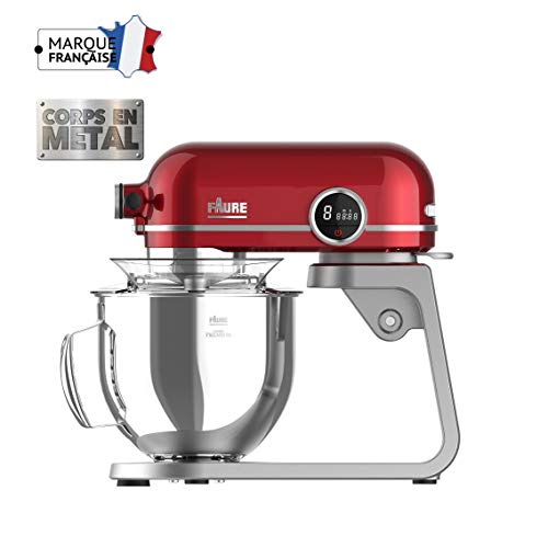 Faure FKM-804MP1 Robot Pâtissier Magic Baker Premiuim - 800W transmission directe -Mouvement Planétaire - Bol Inox 5,2L - Coloris Rouge