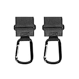 ROBUSTOS Y RESISTENTES - nuestros ganchos no son de plástico, están hechos con un velcro extra fuerta de calidad profesional para que queden sujetos de forma segura al carrito y un mosquetón de aluminio de 8 cm, como los que se usan para escalar. Cada gancho soporta hasta 5 kg.