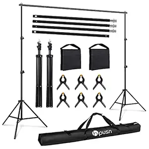 HPUSN Photo Video Studio 10ft. Adjustable Backdrop Stand for Wedding Party Stage Decoration, Background Support System Kit for Photography Studio with Clamp, Sand Bag, Carry Bag
