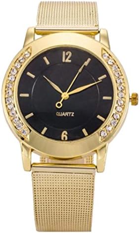 Hmeng Fashion Women Crystal Golden Stainless Steel Analog Quartz Bracelet Wrist Watch (Golden)