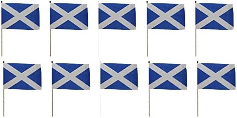 Pack Of 10 X Flag Of Scotland Cross Of Saint Andrew Hand Held Flags