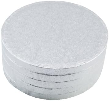 Bakers Toolkit 8-inch Dia Round Cake Board, Pack of 5, Silver