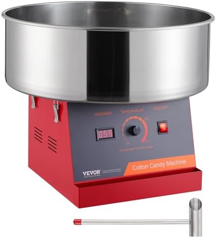 VEVOR Macchina Zucchero Filato Elettrica 1000 W Macchina Zucchero Filato Commerciale, con Ciotola in Acciaio Inossidabile, Paletta per Zucchero, Perfetta per Compleanno Bambini, Feste Famiglia, Rossa