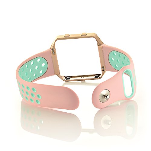 Fitbit Blaze Band, LoveBlue für Fitbit Blaze Silikon Armband WristBand Ersatzband WatchBand für Fitbit Blaze (Rosa Azurblauen Rosegold Rahmen) Große - 5