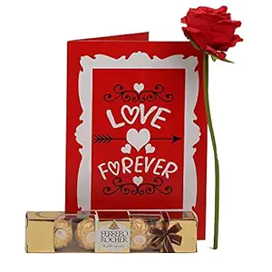 TIED RIBBONS Valentine Day Gift for Boyfriend Girlfriend Husband Wife Girls Boys (Greeting Card with Artificial Red Rose Flower and Chocolates (4 pcs) Pack)