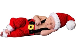 URFEDA Weihnachten Baby Neugeborene Fotokleidung, Niedlich Baby Stricken Kostüme Fotografie Requisiten, Baby Mädchen Jungen Fotoshooting Accessoires, Baby Foto Requisiten Outfits für 0-6 monate, Rot