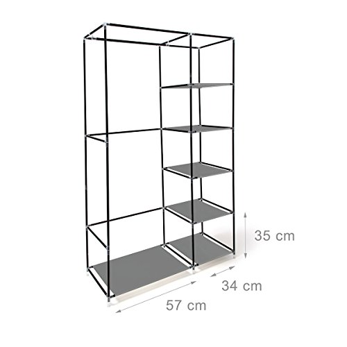 Relaxdays Faltschrank VALENTIN XL HxBxT: 174x107x42,5cm Stoffschrank aus Vlies mit Reißverschluss zur staubfreien Lagerung faltbarer Kleiderschrank mit 5 Ebenen als Zelt-Schrank zum Camping, anthrazit - 4
