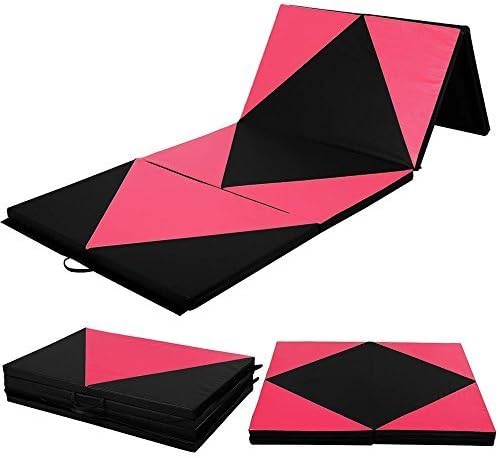 pittayadomeshop Gymnastics Mat 4'x10'x2 Thick Folding PU Panel Gym Fitness Exercise Yoga Activities Aerobics Mats Stretching Pink-Black Color