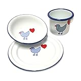 Kindergeschirr Set Herzvogel von Münder Email