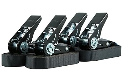 Sandax Lot de 4 sangles à cliquet Sandax - Avec tendeur à rochet noir de qualité supérieure - Longue durée de vie - Disponible en 4 m ou 6 m et en noir, rouge, vert olive ou jaune fluo