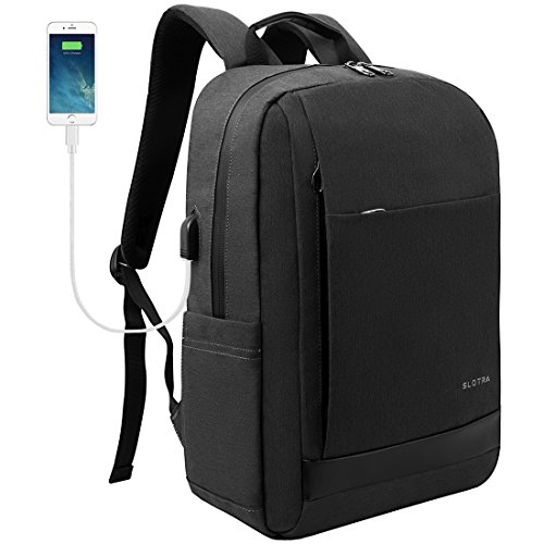 Mochilas para portátiles y netbooks con puerto de carga USB para hombres mujeres Organized Space School Business Bag 15 15.6 pulgadas (15.6 pulgadas + USB, Negro)