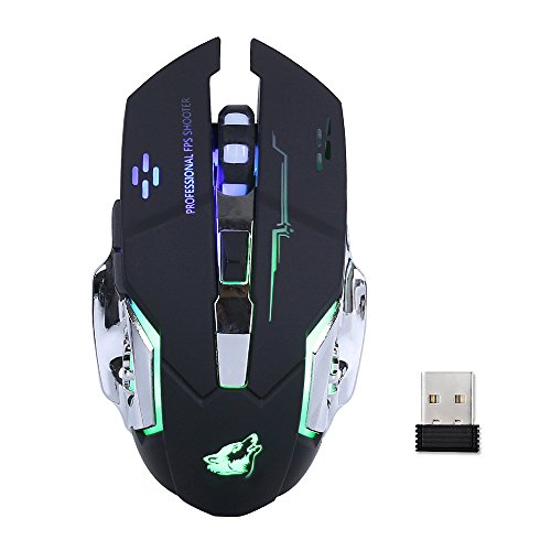 Lancoon Souris De Jeu PC sans Fil Rechargeable - avec Clic De Silence, 3 DPI Réglables - GM08 Noir