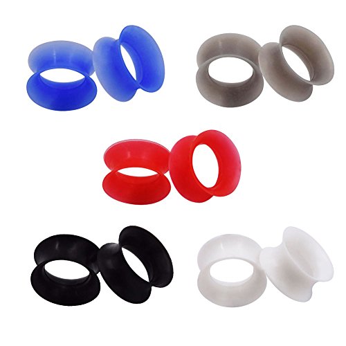 D&M Jewelry 10 Piezas de Silicona Delgada 8g-1" Flexible Expansor de Túnel Ear Plug Piercing