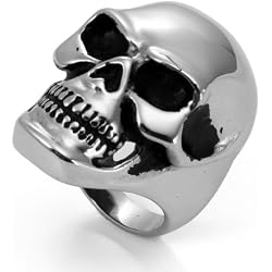 JewelryWe Anillo de Hombre Mujer Anillo de craneo Acero Inoxidable Anillo de Calavera Grande para el Compromiso y la Boda de Plata