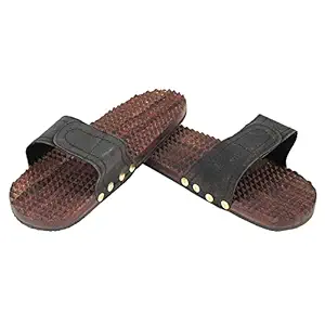 Ella Health & Beauty Unisex Crafts Man Wooden Relaxing Acupressure Foot Feet Massager Slippers chapal for Good Health Colour Brown