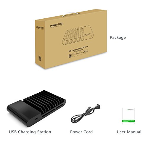 UGREEN 96W 10 Ports universal USB Netzteil Ladegerät Ladeadapter USB Ladestation mit der Halterungsfunktion für iPhone 6/5S/5/4S, iPad Air, iPad Mini, Galaxy S5/ S4/ S3, Note 4/ 3, Kameras, MP5/MP4, Smart Phones and PC Tablets (Schwarz) - 8