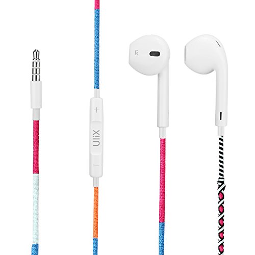 UliX Calypso Cuffie Auricolari Alta QualitÃ  NovitÃ  Filo Intrecciato Anti Ingarbugliamento - Sportive - per Mare, Montagna, Escursione, Sport - Cuffiette Anti Groviglio per Samsung Iphone Smartphone - con Cavo Resistente Antigroviglio - Intrecciate a mano - Blu rosso