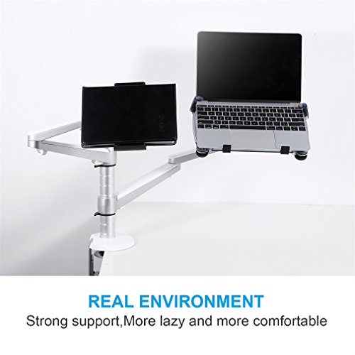 YKS Notebook Tablet montieren 2 IN 1 Silber Aluminiumlegierung einstellbare Kombination Schreibtisch Halter Halterung stehen Mount Dual Arm OA-9 X für Office Notebook Tablet Monitore - 3