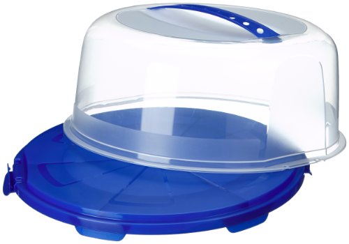 Rotho Tortenglocke „Fresh“ – Kuchen-Transportbox aus Kunststoff (PP), mit sicherem Verschluss und bequemem Tragegriff, spülmaschinengeeignet – blau/transparent, ca. 35,5×34,5×16,5 cm (LxBxH) - 2