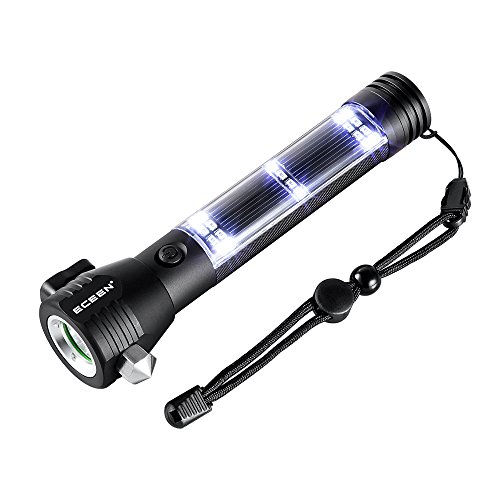 ECEEN Solar-Taschenlampe – Multifunktions-LED-Licht mit Auto-Notfall-Tool, Attack Hammer, Schneidmesser, Kompass etc. für Camping, Reisen, Wandern Sicherheit - 6