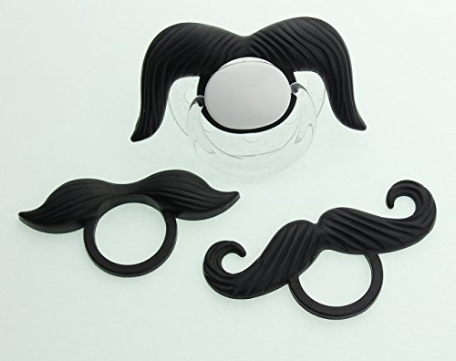 Crystal Dream 3 Interchangeable BLACK MyStash Silicone Mustaches also Includes 1 Symmetric Pacifier NEWBORN (MSBK-S-NB)