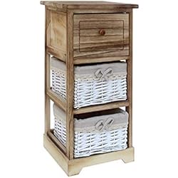 Rebecca Mobili Commode Bois Osier, Petit Armoire de Rangement Salle de Bain 3 Tiroirs, Style Shabby, Salle de Bain Salon, Idees Decoration Maison - Dimensions: 63 x 30 x 27 (HxLxL) - Art. RE6105