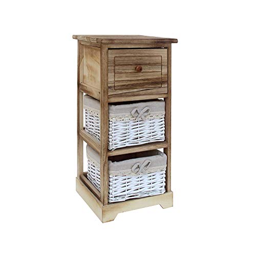 Rebecca Mobili Commode Bois Osier, Petit Armoire de Rangement Salle de Bain 3 Tiroirs, Style Shabby, Salle de Bain Salon, Idees Decoration Maison - Dimensions: 63 x 30 x 27 (HxLxL) - Art. RE6105